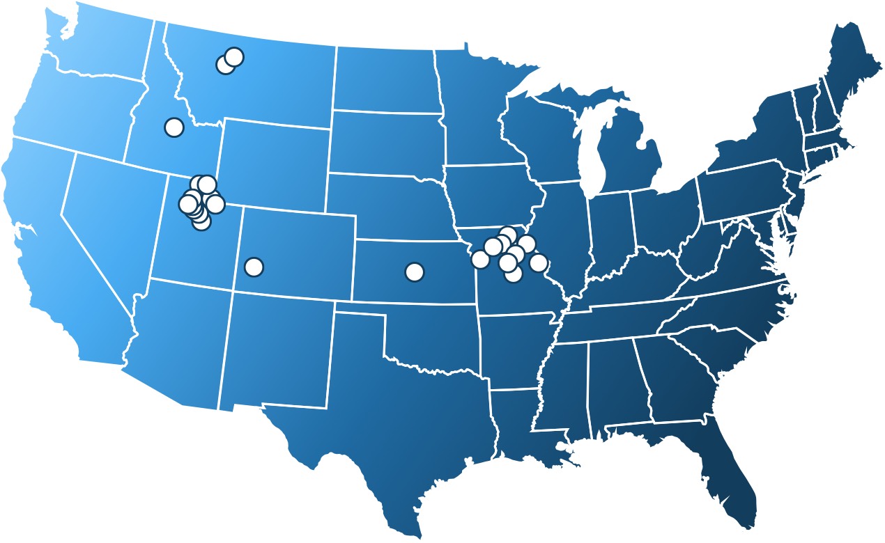 Map of United States showing Budingen Architecture client locations