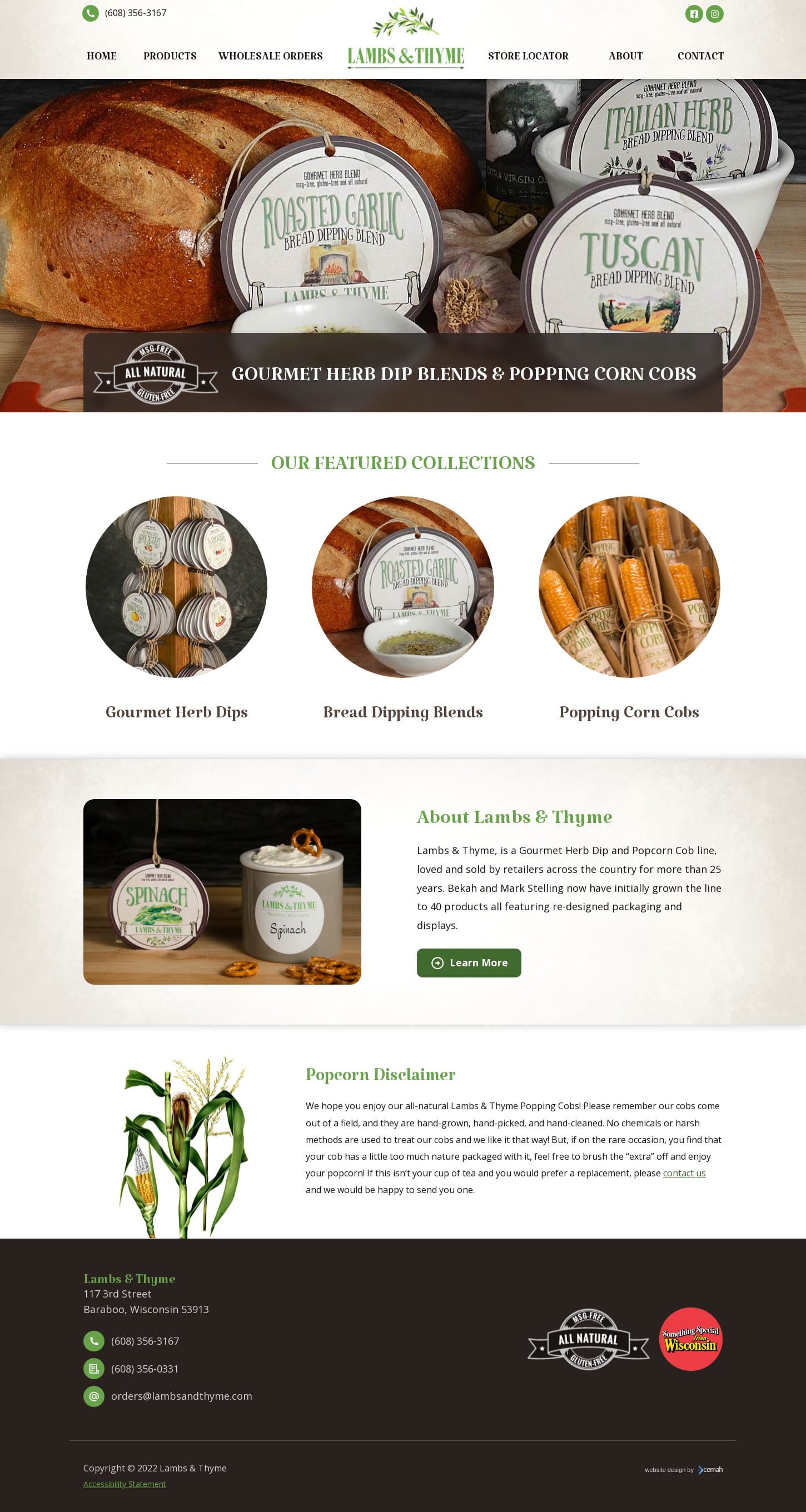desktop screenshot of Lambs & Thyme website homepage